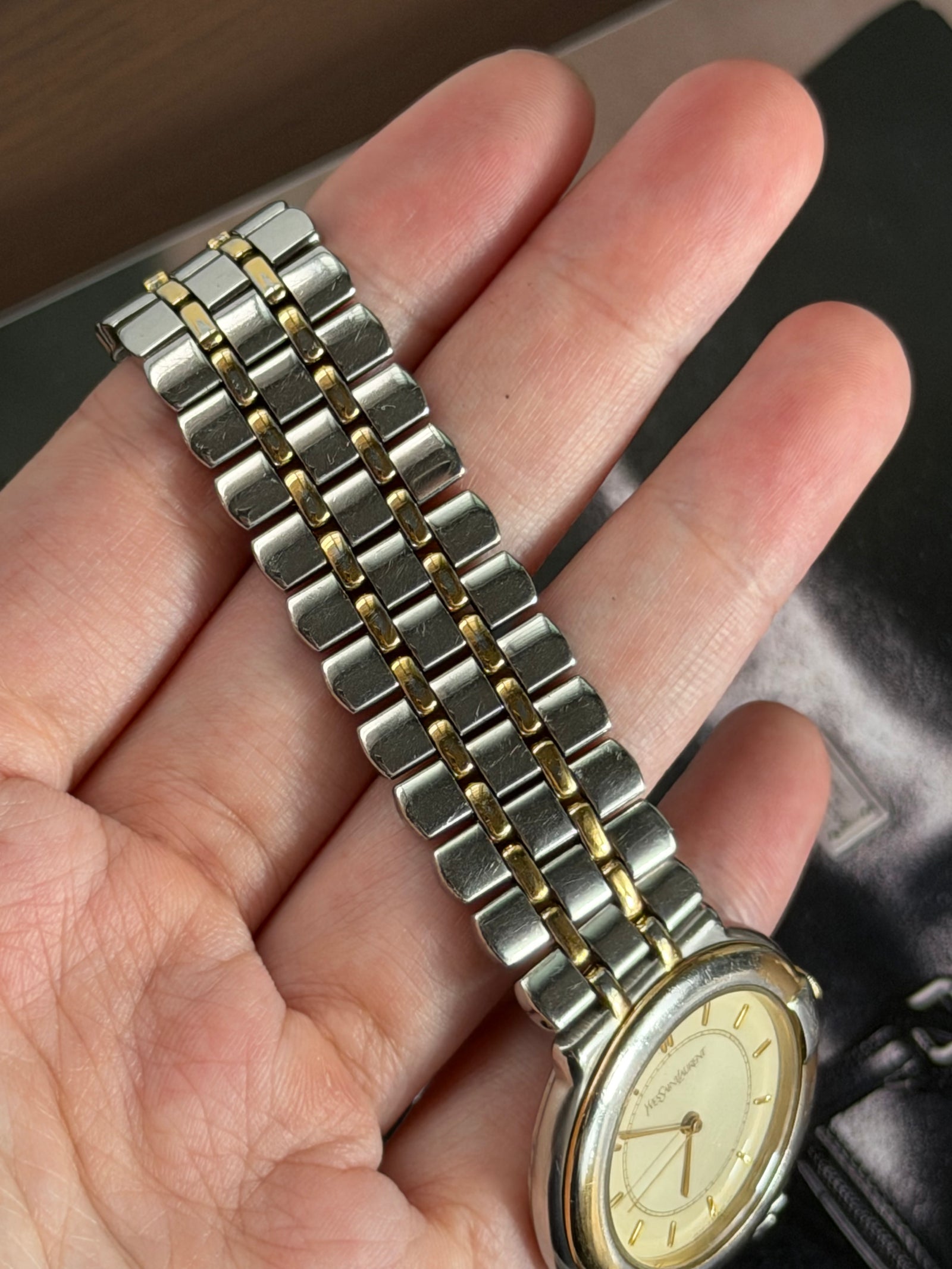 Vintage Yves Saint Laurent gold dial quartz watch, additional view 4