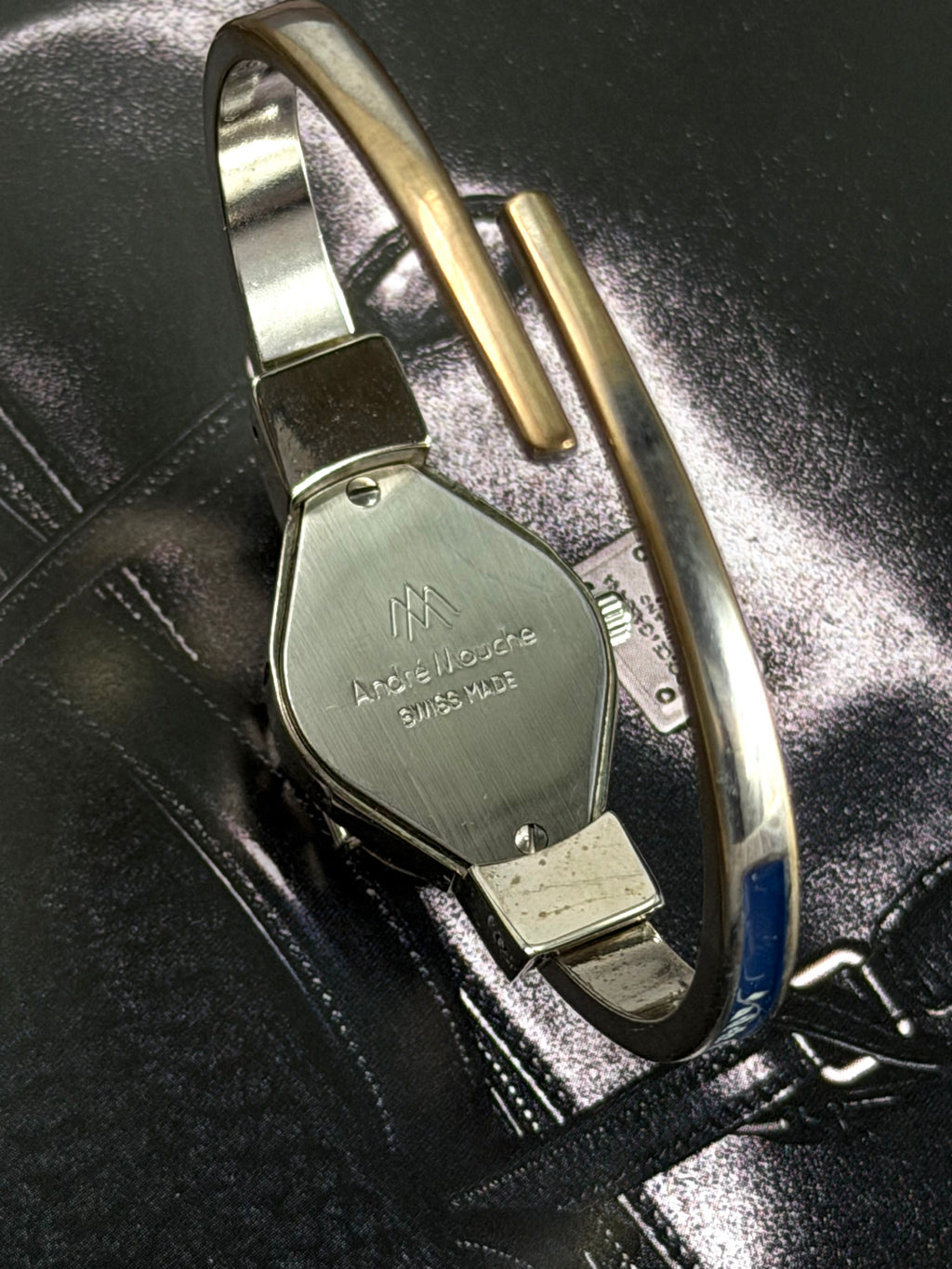 Andre Mouche Peekaboo Enamel Floral Bangle Ladies Quartz Watch In Navy Blue