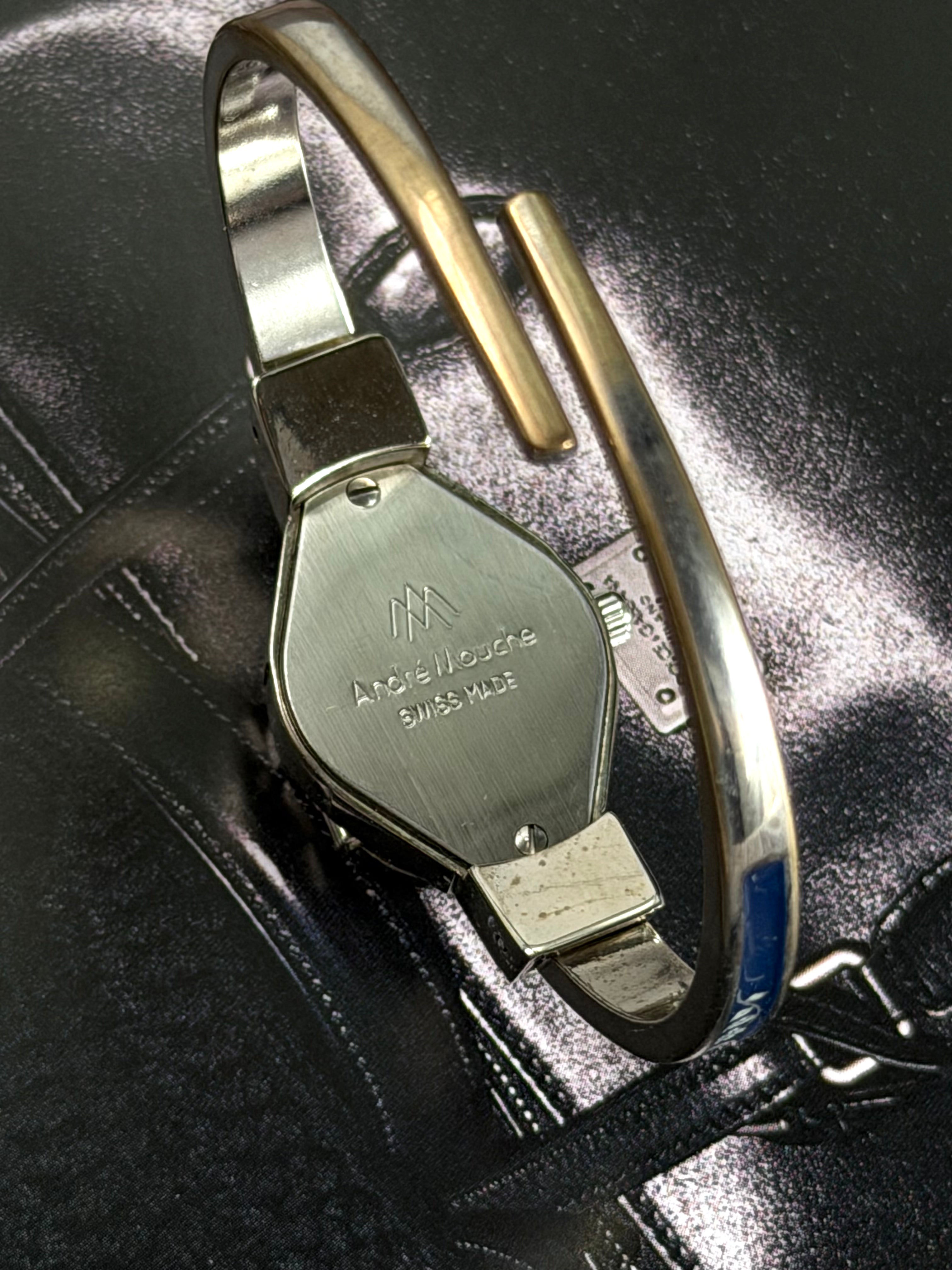 Andre Mouche Peekaboo Enamel Floral Bangle Ladies Quartz Watch In Navy Blue