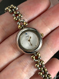 Alba Two-Toned Beaded Bracelet Watch With Blue Jewel