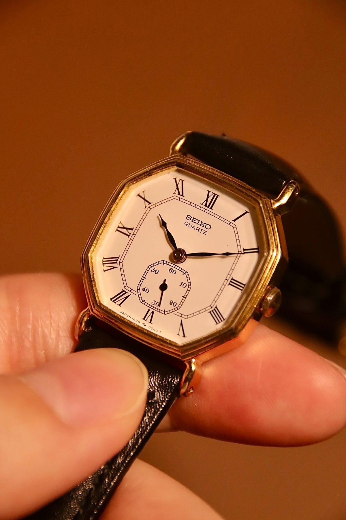 Seiko Socie 1428-5030 vintage gold-tone watch on leather strap product image 5